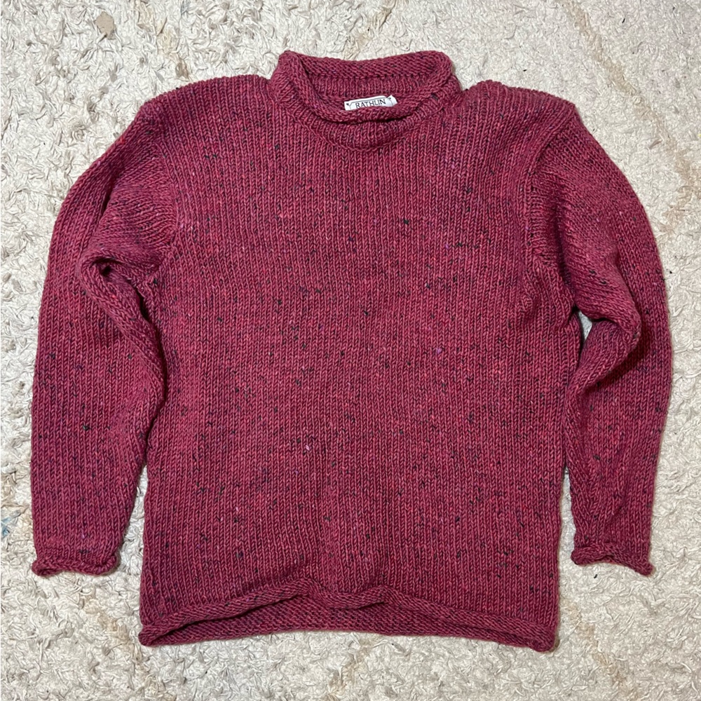 Irish Fisherman Rollneck Donegal Wool Sweater, Made In Ireland, Women's Small